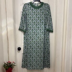 Tuckernuck Green and White Patterned Long Sleeve Dress